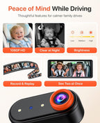 Dual Baby Car Camera Monitor 1080P With 7.2" Split Screen