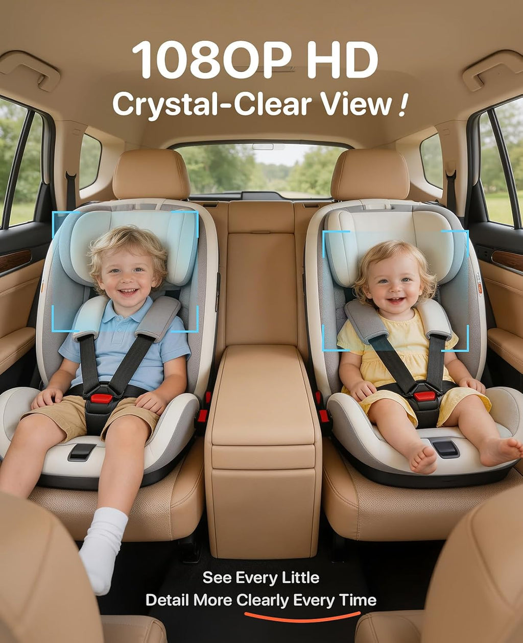 Dual Baby Car Camera Monitor 1080P With 7.2" Split Screen