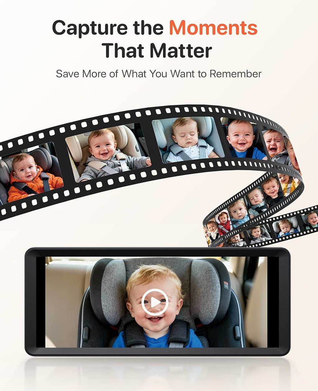Dual Baby Car Camera Monitor 1080P With 7.2" Split Screen