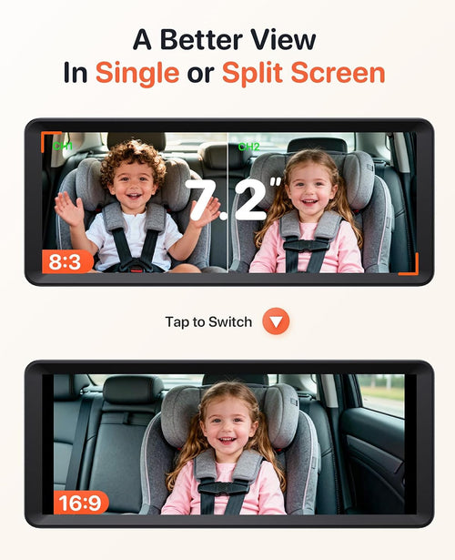 Dual Baby Car Camera Monitor 1080P With 7.2" Split Screen