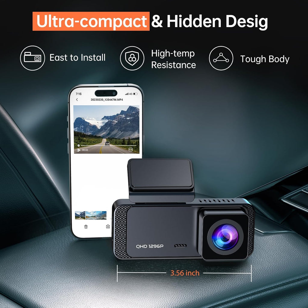 1296P WiFi Dash Cam for Cars – Night Vision & Parking Mode