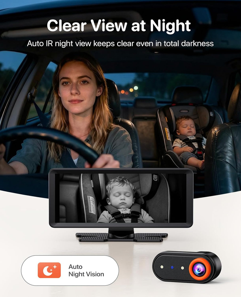 Dual Baby Car Camera Monitor 1080P With 7.2" Split Screen
