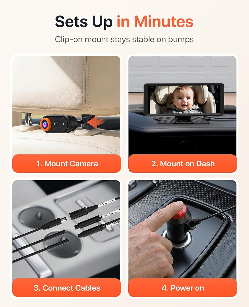 Dual Baby Car Camera Monitor 1080P With 7.2" Split Screen