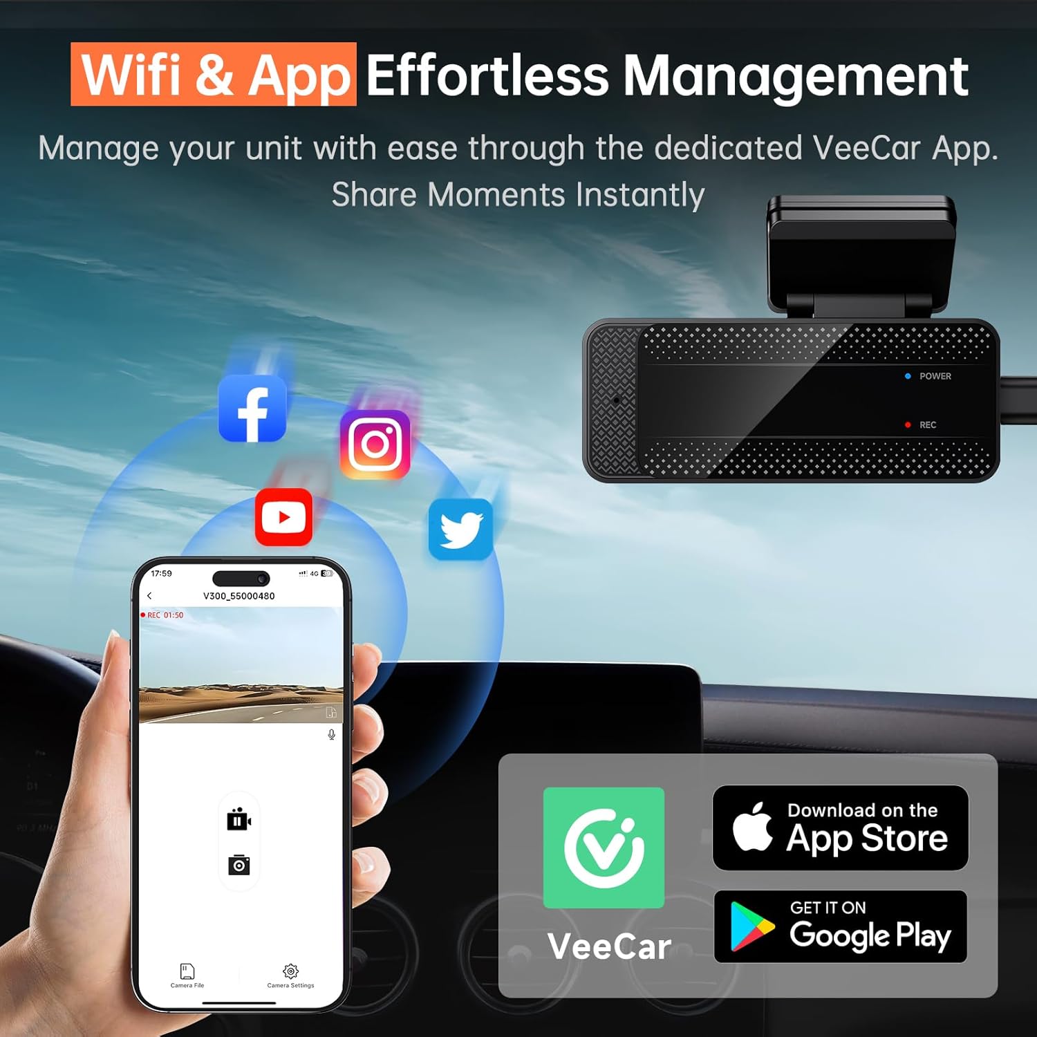 1296P WiFi Dash Cam for Cars – Night Vision & Parking Mode