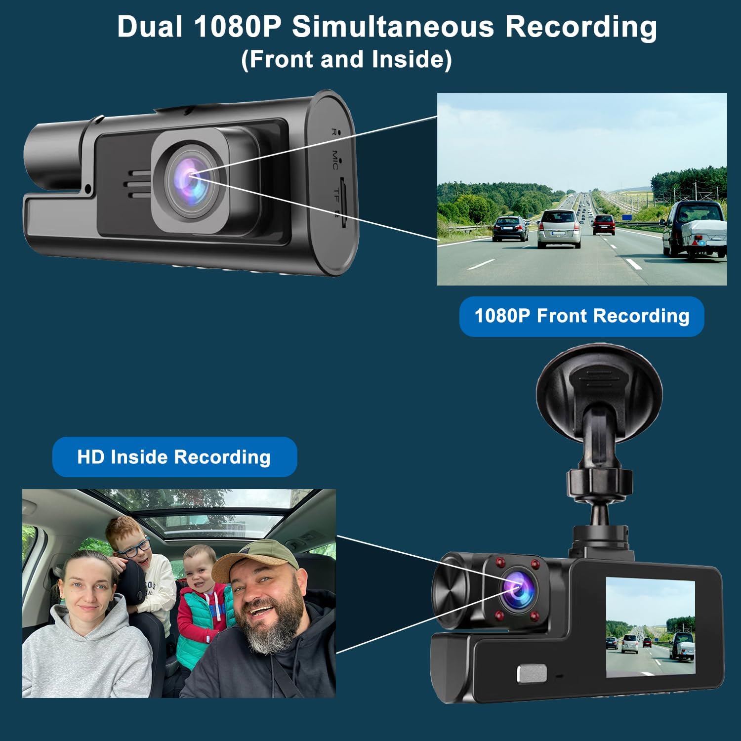1080P Dual Dash Cam Front and Inside – Night Vision & Loop