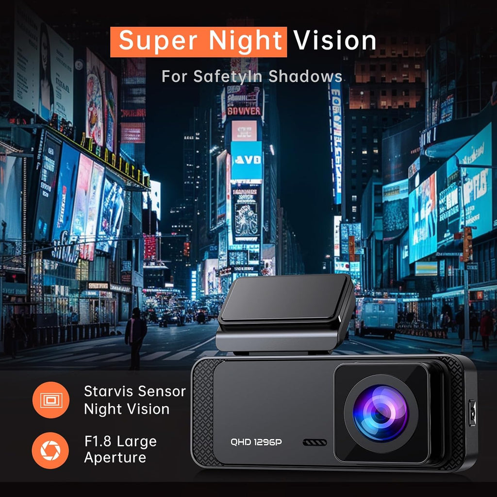 1296P WiFi Dash Cam for Cars – Night Vision & Parking Mode
