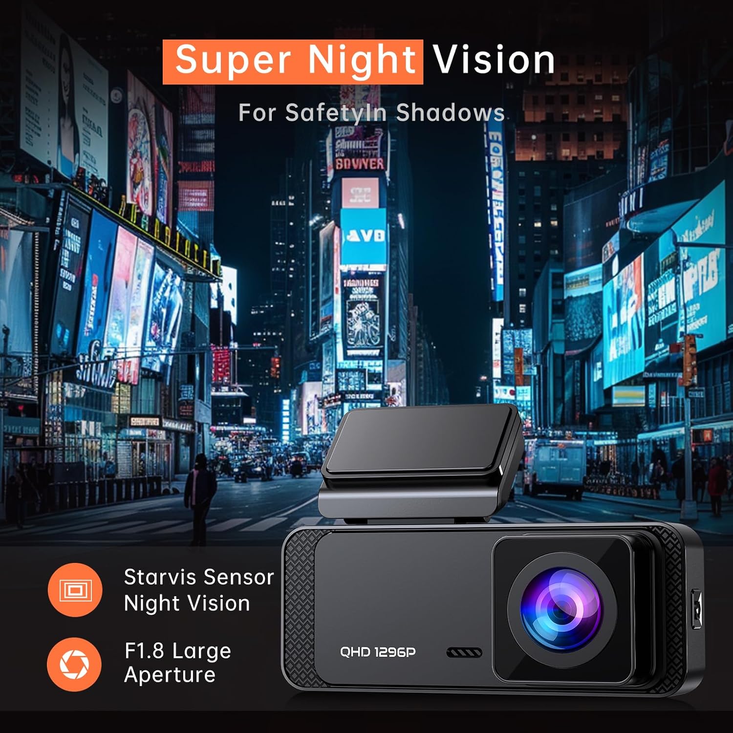 1296P WiFi Dash Cam for Cars – Night Vision & Parking Mode