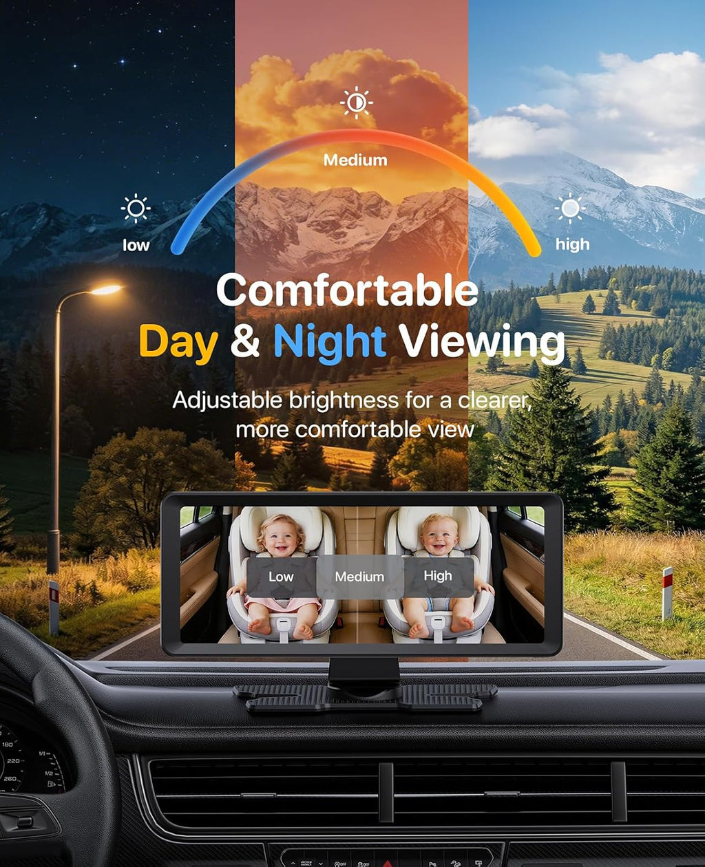 Dual Baby Car Camera Monitor 1080P With 7.2" Split Screen